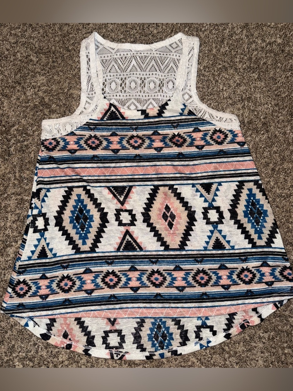 Boho Aztec Lace-Back Tank Top